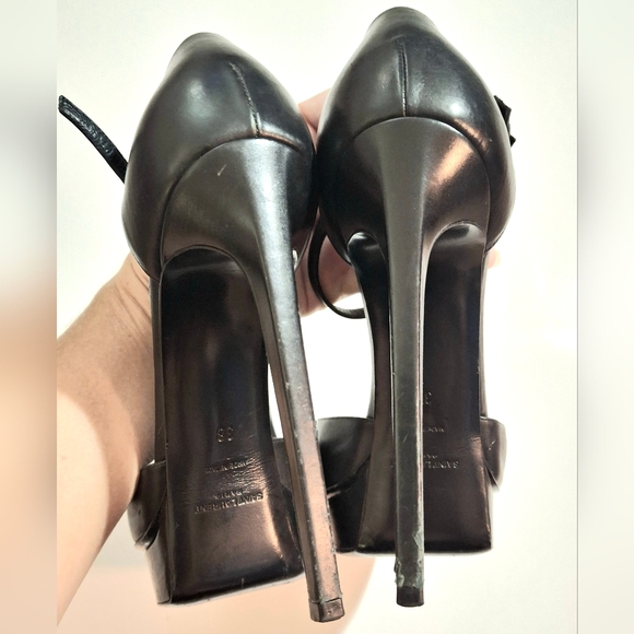 Saint Laurent Black Leather Gray Snakeskin Stiletto Pumps EU 38 US 7.5 - Picture 9 of 12